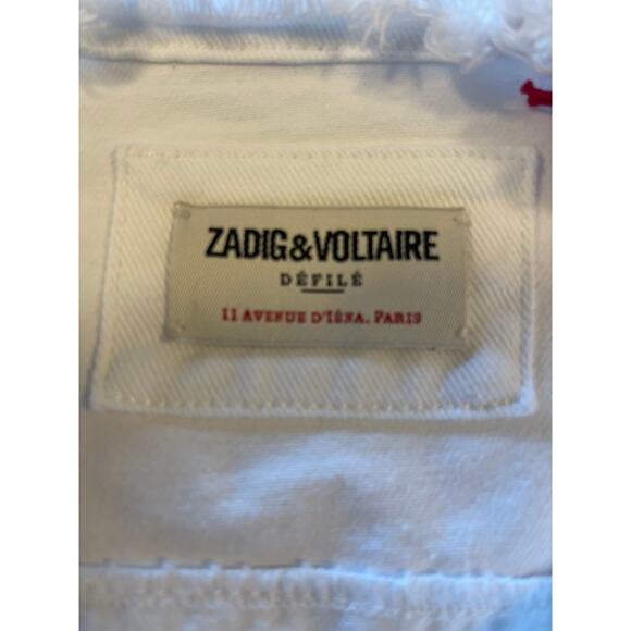 NWT: Zadig & Voltaire Kaely Destroy Denim Jacket in White Size L - Picture 7 of 15